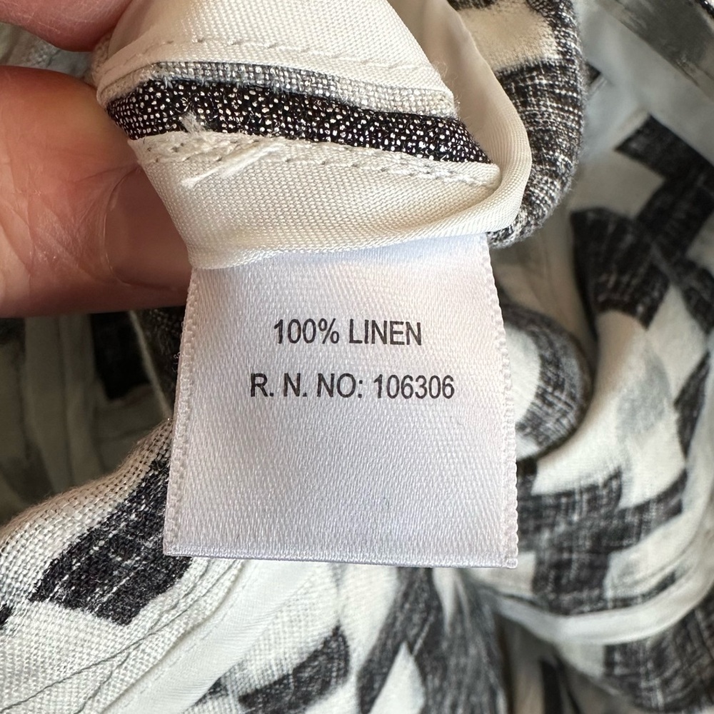 Berek | 100% Linen Black & White Aztec Geometric Shimmer Print Jacket, Size XL - Picture 7 of 9
